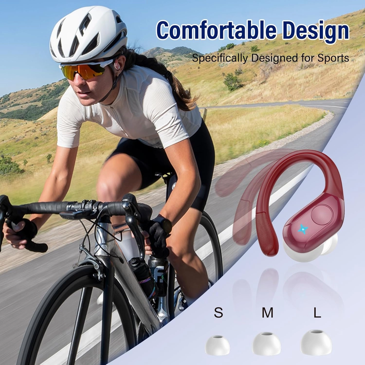 Wireless Earbuds Bluetooth 5.4 Headphones Sports, 75H Stereo Deep Bass Over Ear Buds with Earhooks, Bluetooth Earbuds with 4 ENC Mic, LED Display, IP7 Waterproof Earphone for Running, Red