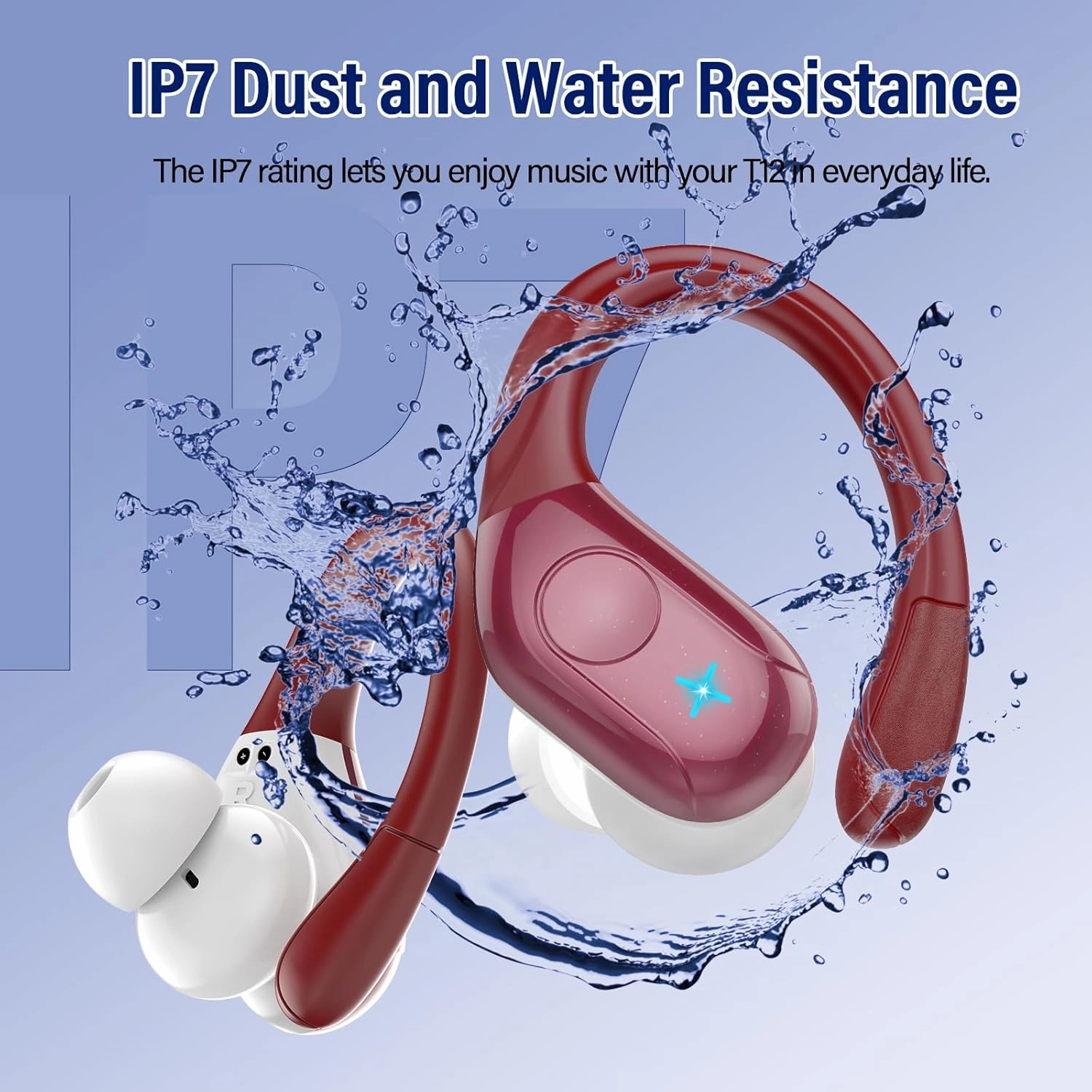 Wireless Earbuds Bluetooth 5.4 Headphones Sports, 75H Stereo Deep Bass Over Ear Buds with Earhooks, Bluetooth Earbuds with 4 ENC Mic, LED Display, IP7 Waterproof Earphone for Running, Red