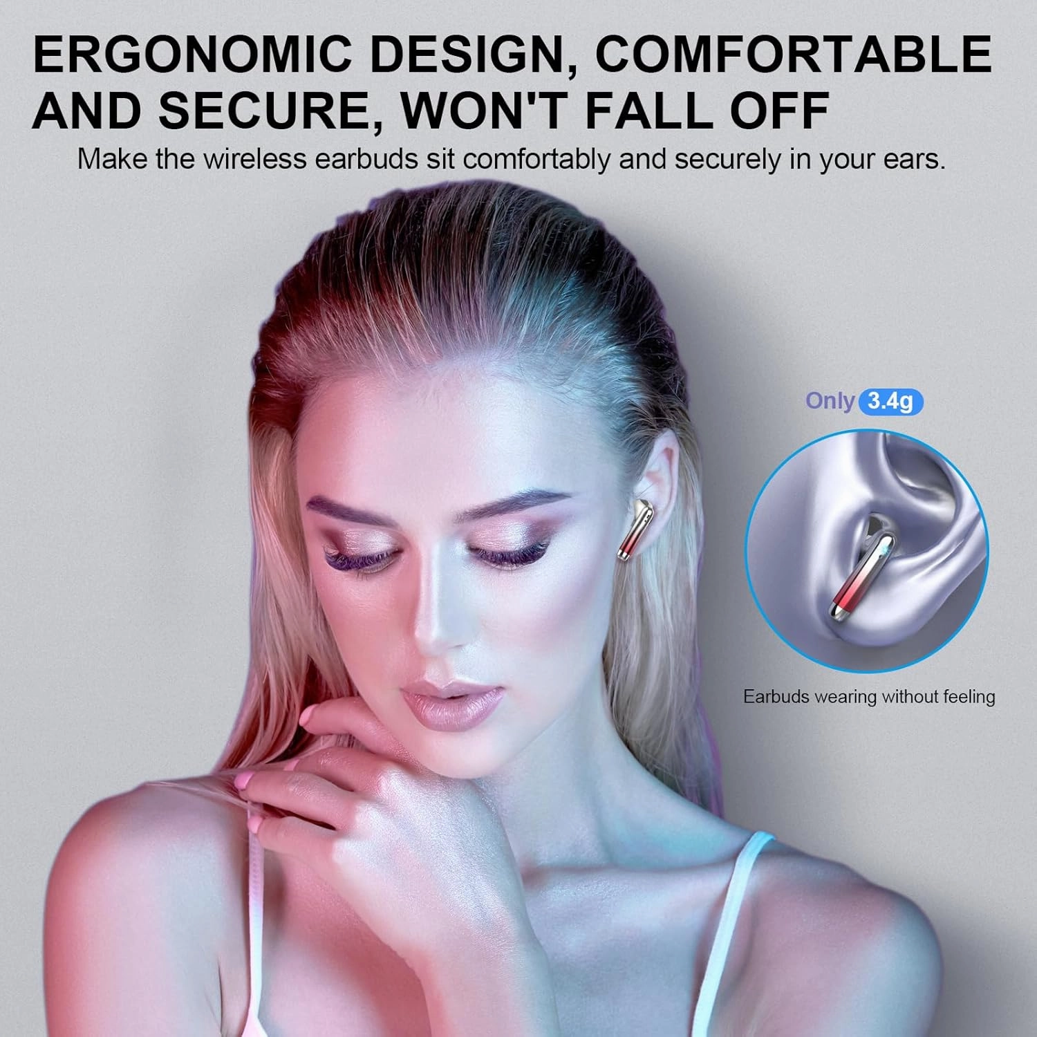 Wireless Earbuds, Bluetooth Headphones 48H Playtime Ear Buds with LED Power Display, IPX7 Waterproof Bluetooth 5.4 Earphones in-Ear Earbuds with 4 Mic for Android iOS Cell Phone Laptop, Red