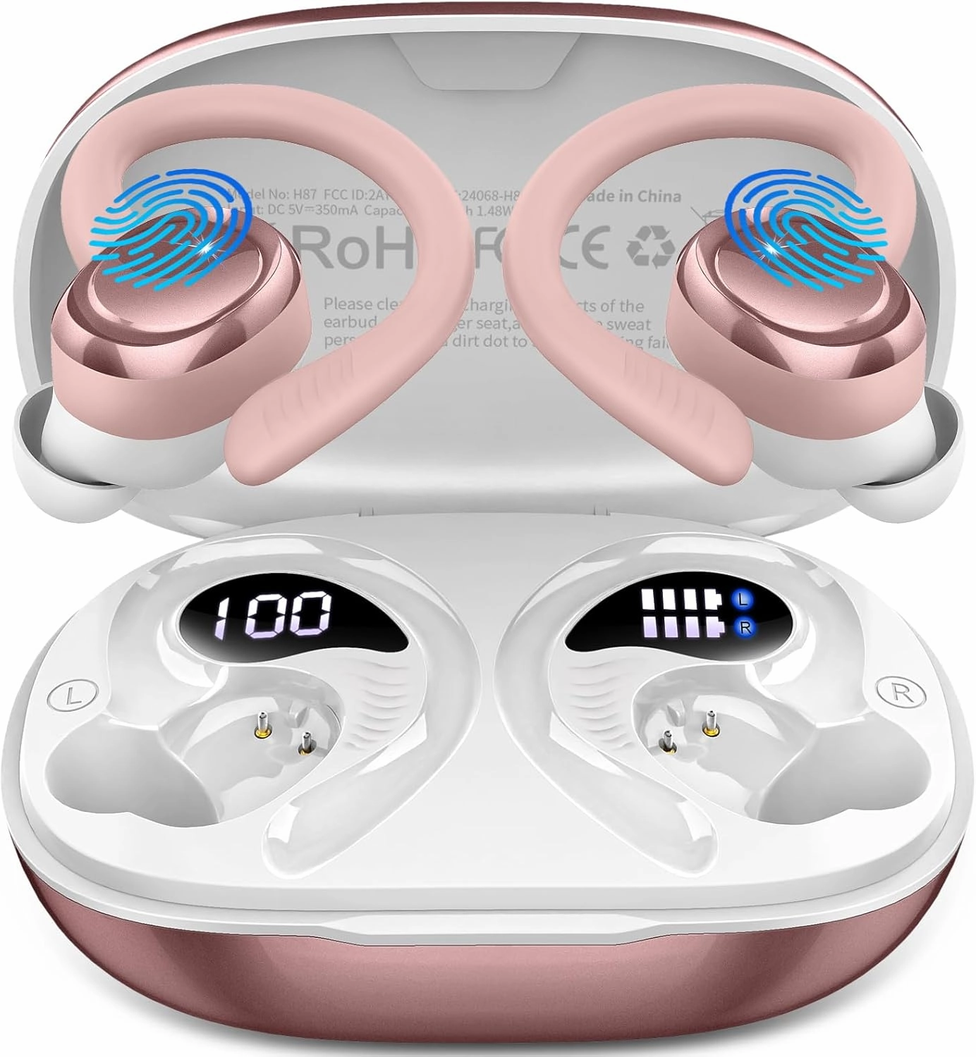 Wireless Earbuds Sport, Bluetooth 5.4 Headphones with Earhook, 2025 Hi-Fi Stereo Over Ear Buds, 50H Earphones with 4 ENC Noise Canceling Mics, IP7 Waterproof Headset for Running Workout (Android/iOS)