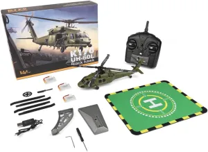 WL K170 Black Hawk UH-60L RC Helicopter for Adults Beginners, 2.4G 4CH Flybarless Remote Control Helicopter with Adjustable Left and Right Hand Throttle (RTF Version)