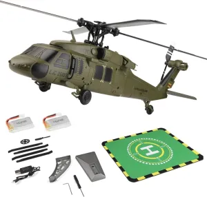 WL K170 RC Helicopter Model, UH-60L 170 2.4G 4CH Flybarless 6-Axis Gyroscope Military Helicopter, Adjustable Left and Right Hand Throttle with Display Stand and Apron Takeoff Landing Pads