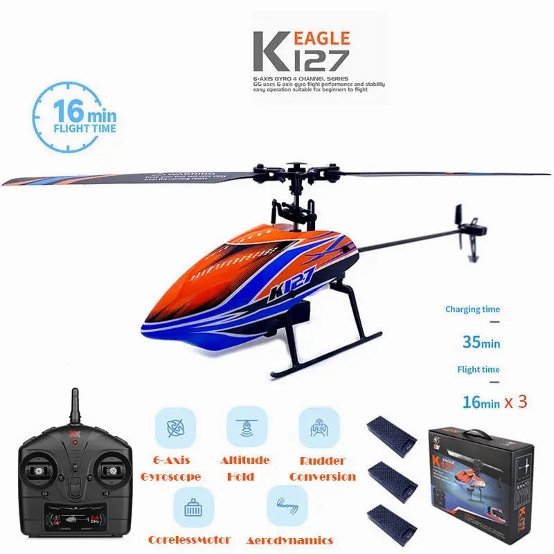 WLtoys K127 RC Helicopters 2.4Ghz 4CH 6-Aixs Gyroscope Single Blade Propellor Helicotper For Kids Gift RC Toys