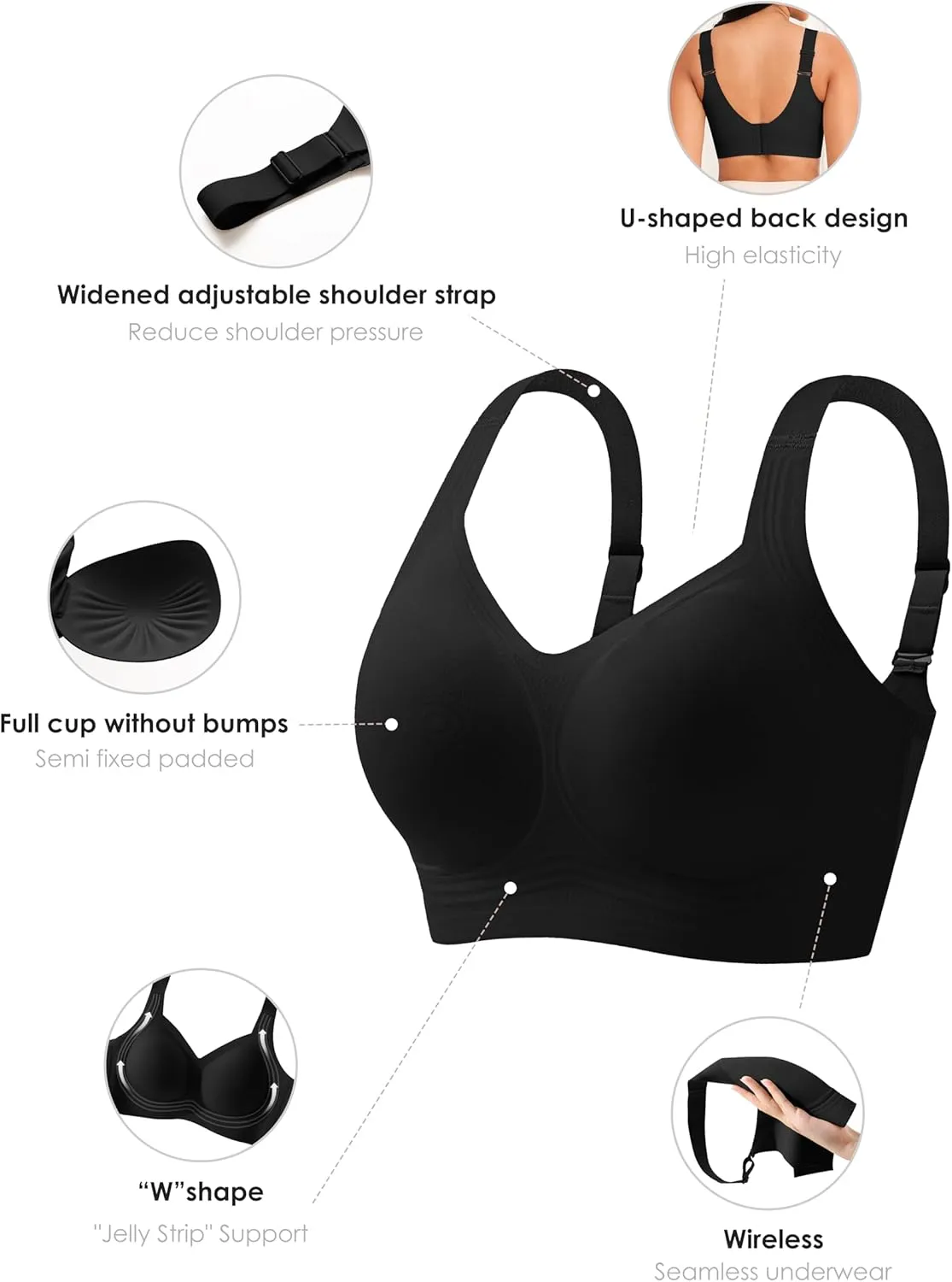 Women Wirefree Bras for Women Full Coverage No Underwire Everyday Bras Comfortable Wireless Padded Bras