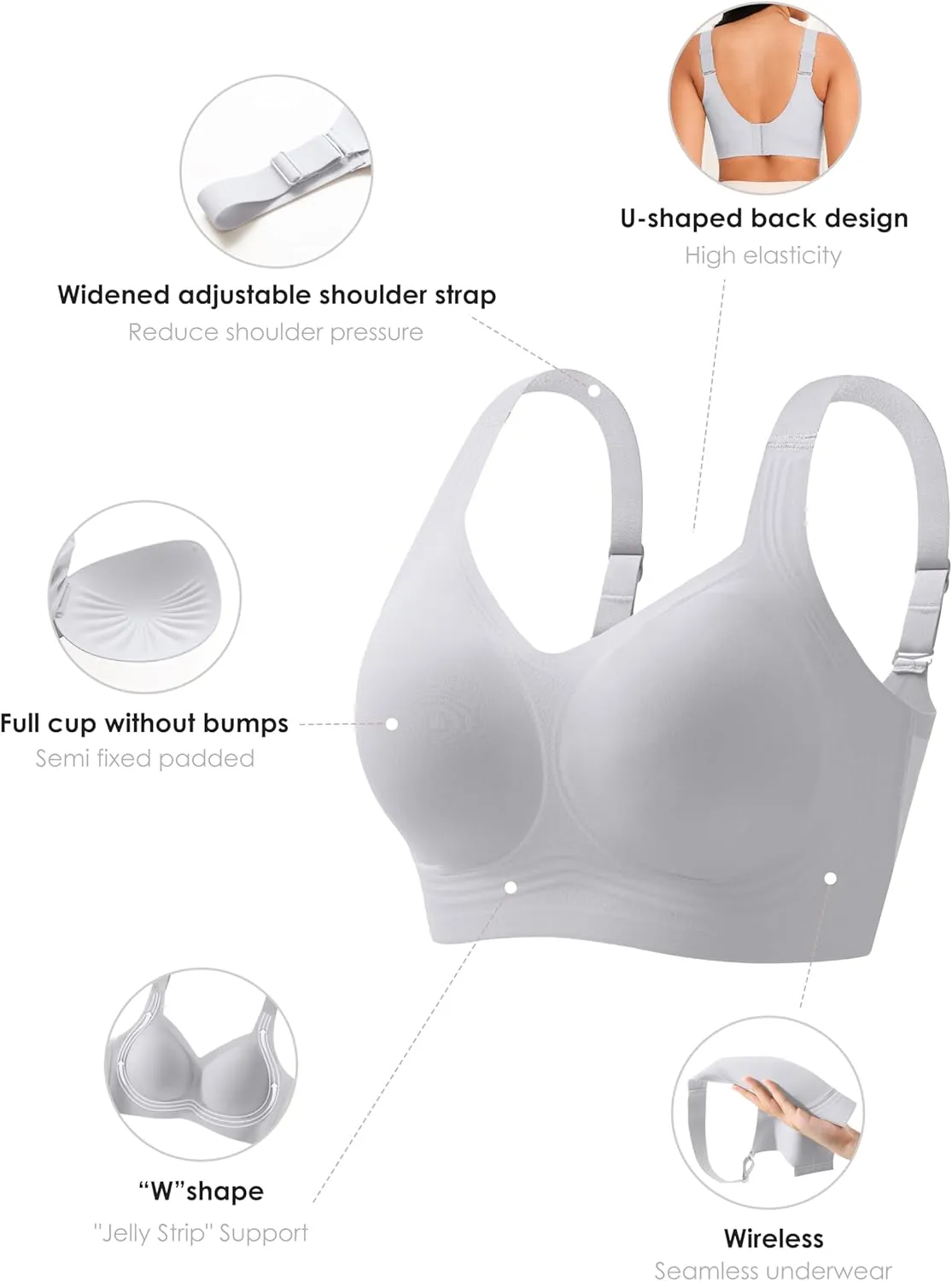 Women Wirefree Bras for Women Full Coverage No Underwire Everyday Bras Comfortable Wireless Padded Bras