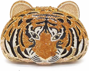 Women Cute Tiger Shaped Evening Clutch Sparkling Rhinestones Handbag Prom Party Purse