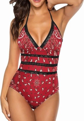 Women One-Piece Halter Bikini Padded Swimwear Tie Side Triangle Bathing Suit