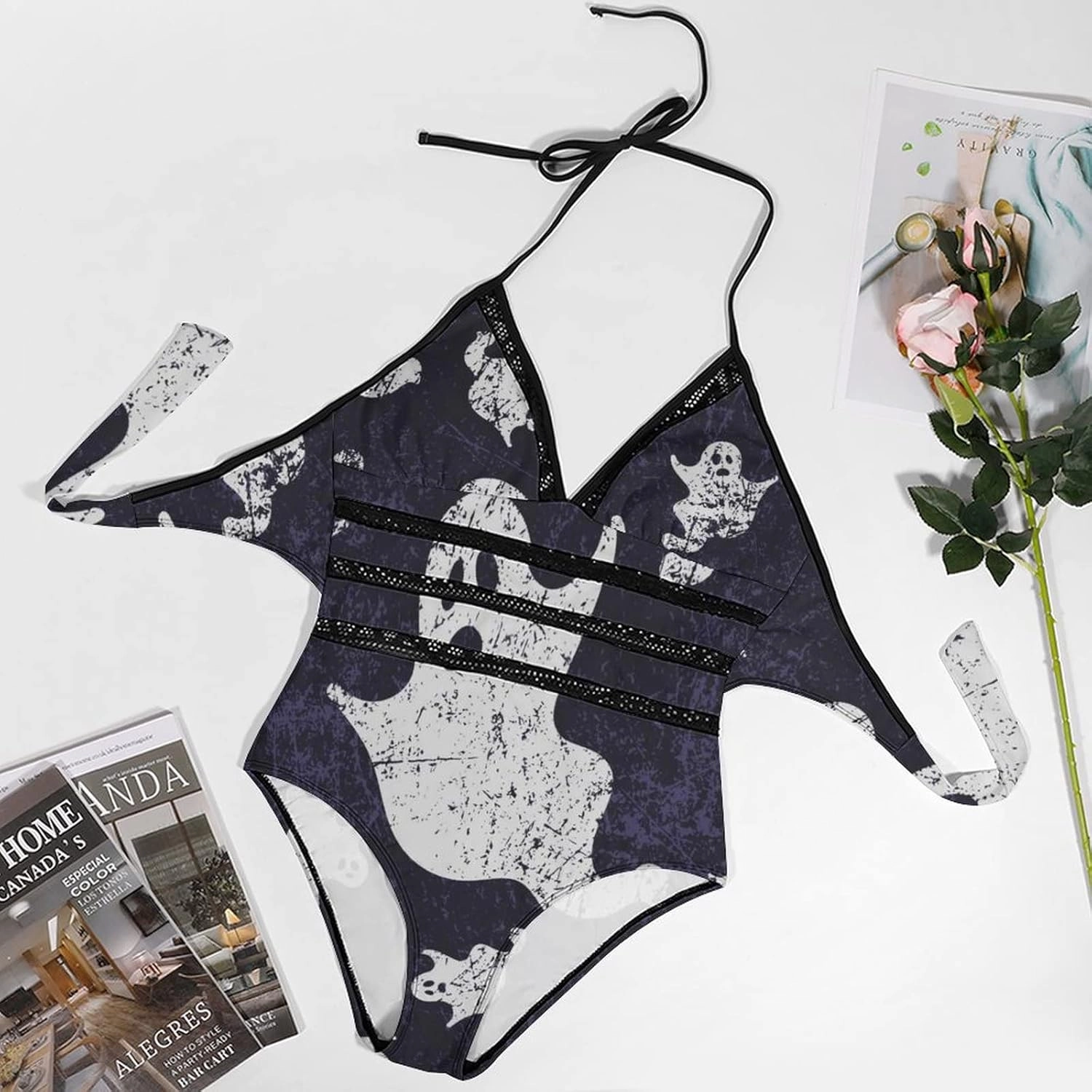 Women One-Piece Halter Bikini Padded Swimwear Tie Side Triangle Bathing Suit