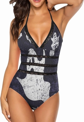 Women One-Piece Halter Bikini Padded Swimwear Tie Side Triangle Bathing Suit