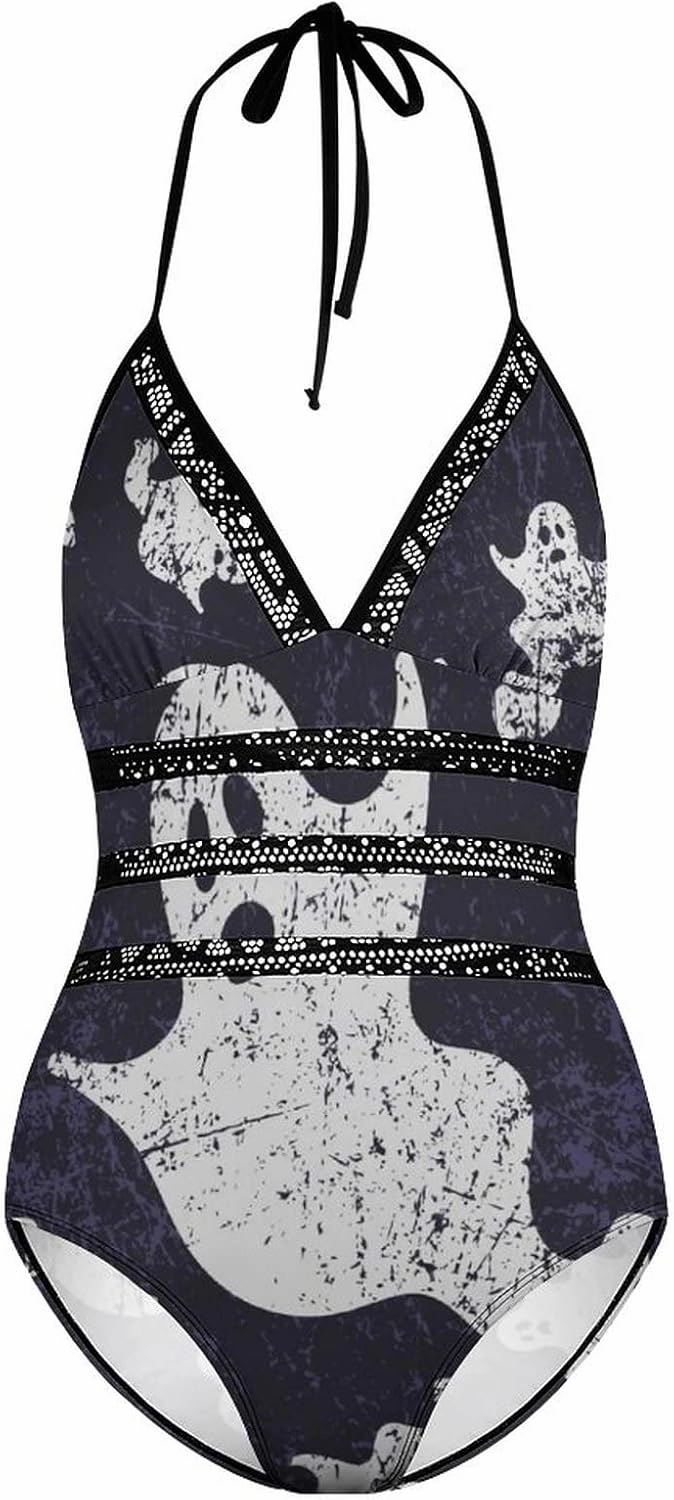 Women One-Piece Halter Bikini Padded Swimwear Tie Side Triangle Bathing Suit