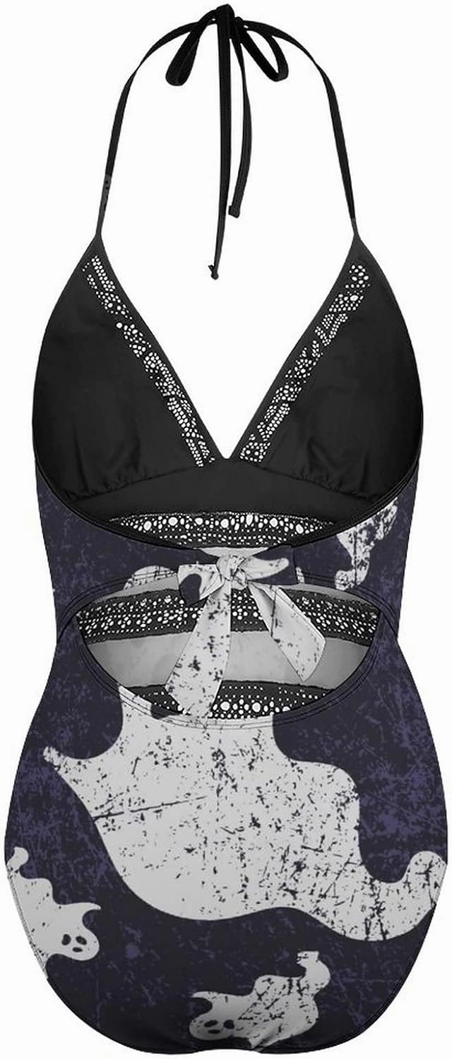 Women One-Piece Halter Bikini Padded Swimwear Tie Side Triangle Bathing Suit