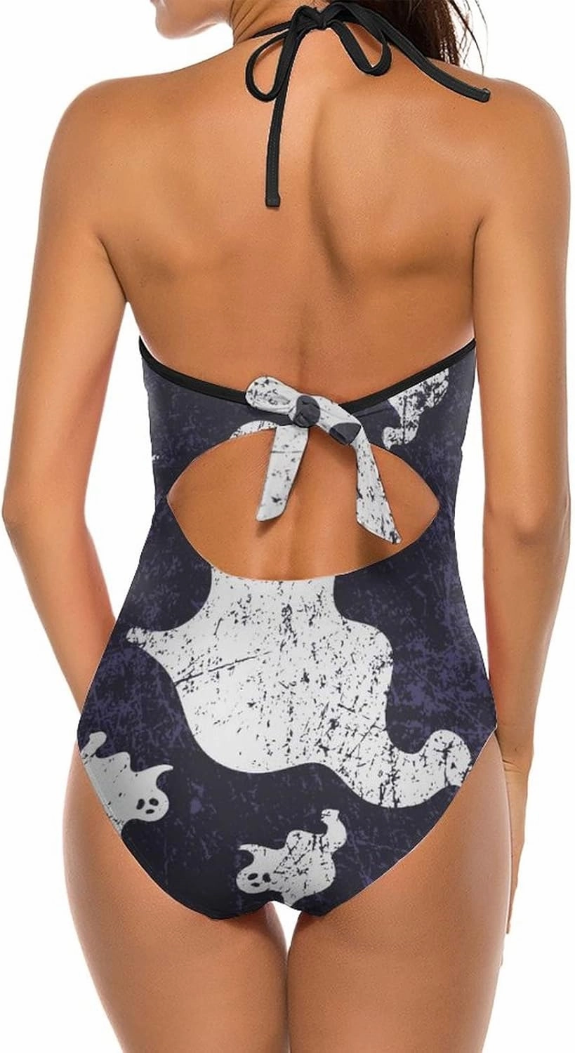 Women One-Piece Halter Bikini Padded Swimwear Tie Side Triangle Bathing Suit