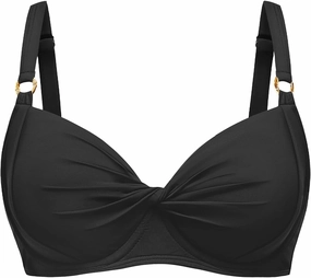 Women's Underwire Bikini Top - Push Up Swimsuit Top Only Twist Front Bathing Suit 2025 Retro Swim Bra Black XXL