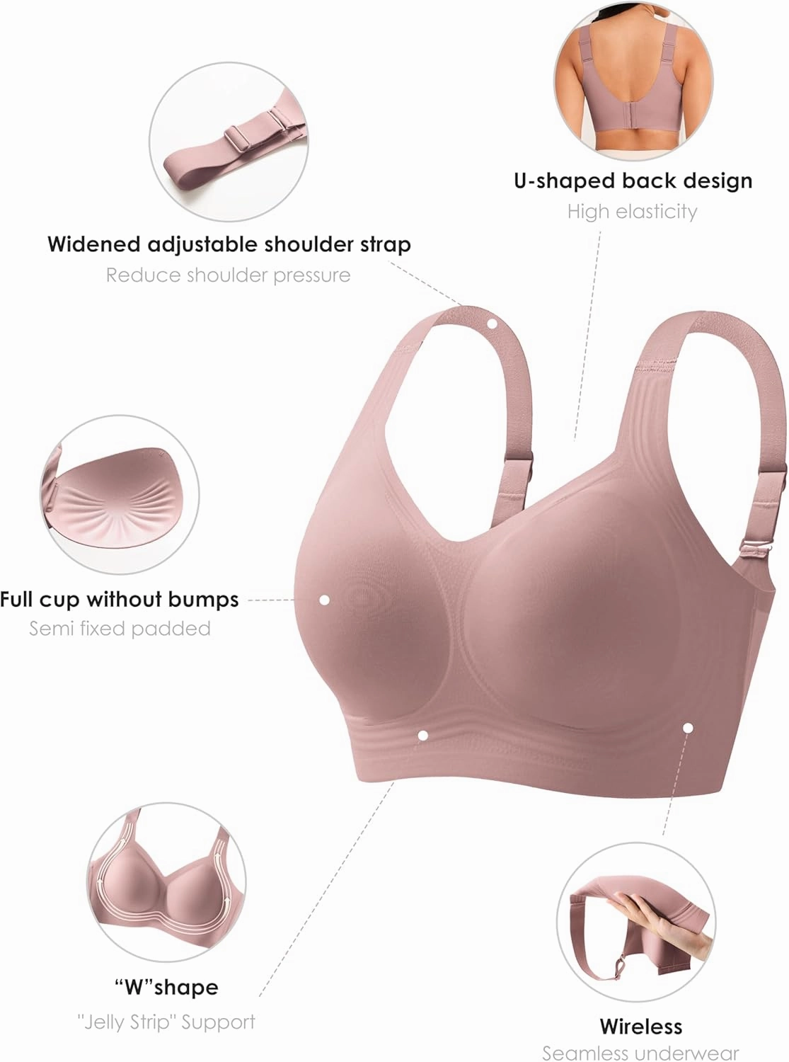 Women Wirefree Bras for Women Full Coverage No Underwire Everyday Bras Comfortable Wireless Padded Bras
