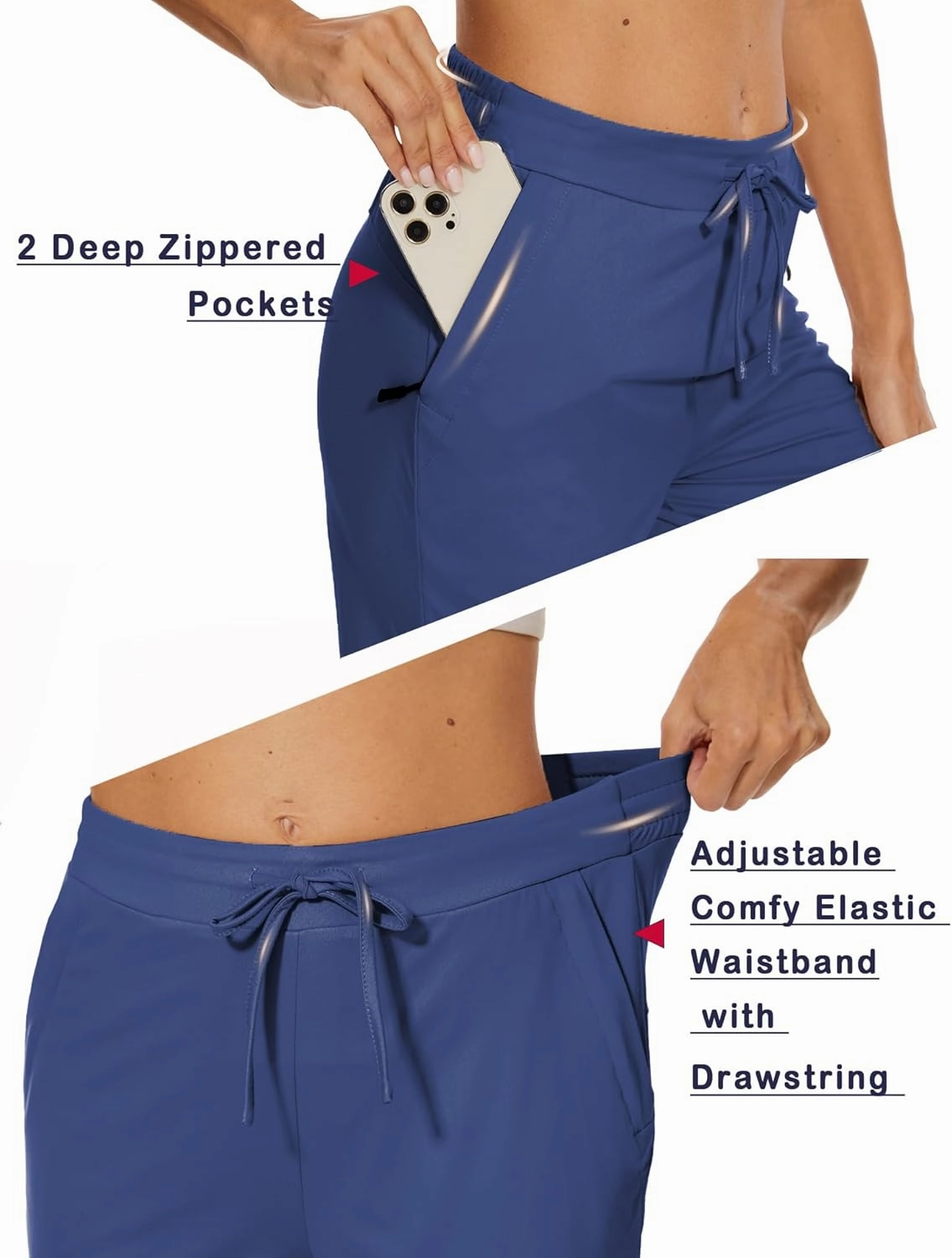 Womens Bermuda Shorts 12" Knee Length Drawstring with 2 Deep Zippered Pockets Comfy Lounge Breathable Shorts