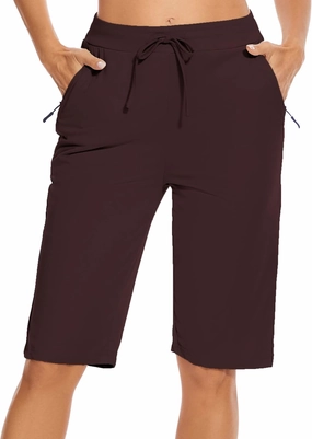 Womens Bermuda Shorts 12" Knee Length Drawstring with 2 Deep Zippered Pockets Comfy Lounge Breathable Shorts