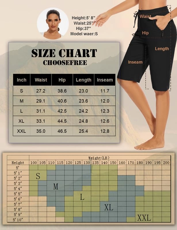 Womens Bermuda Shorts 12" Knee Length Drawstring with 2 Deep Zippered Pockets Comfy Lounge Breathable Shorts