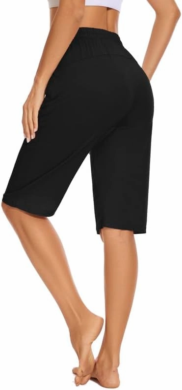 Womens Bermuda Shorts 12" Knee Length Drawstring with 2 Deep Zippered Pockets Comfy Lounge Breathable Shorts