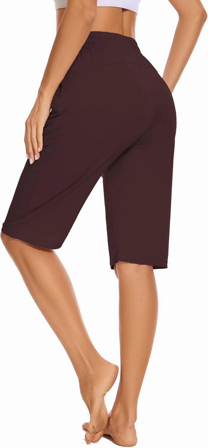 Womens Bermuda Shorts 12" Knee Length Drawstring with 2 Deep Zippered Pockets Comfy Lounge Breathable Shorts