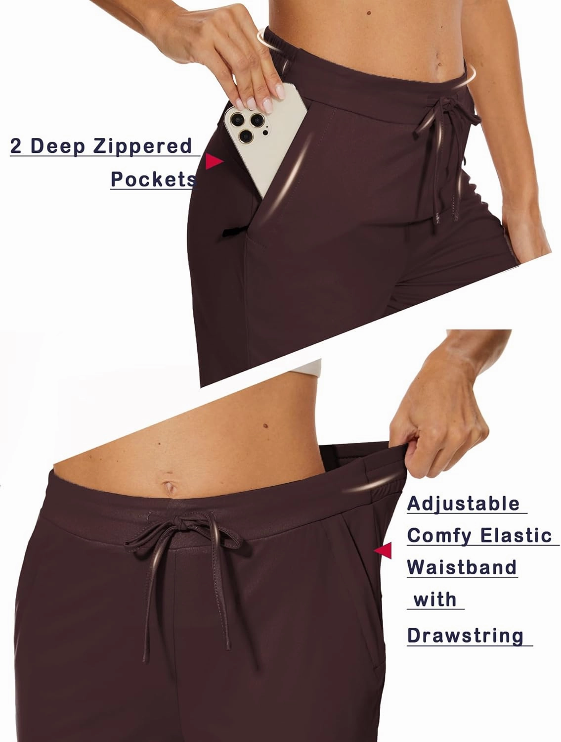 Womens Bermuda Shorts 12" Knee Length Drawstring with 2 Deep Zippered Pockets Comfy Lounge Breathable Shorts
