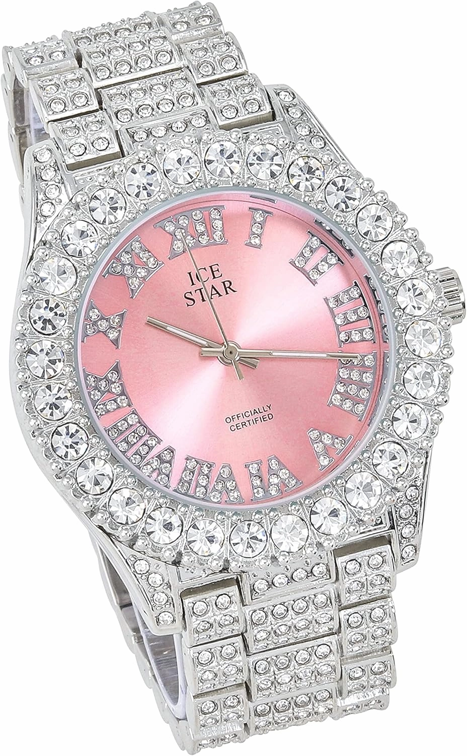 Womens Iced Solitaire Bezel Watch & Tennis Bracelet Set, 44mm Case