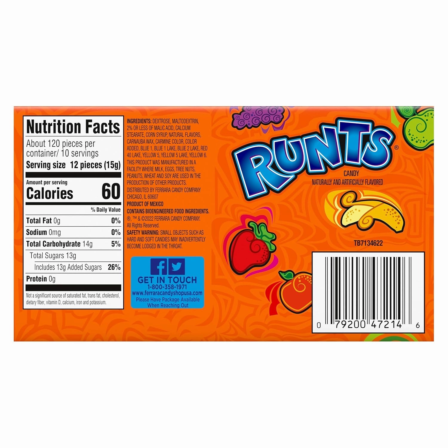 Wonka Runts Hard, Chewy & Fruity Candy, 5 Ounce Theater Candy Boxes (Pack of 12)