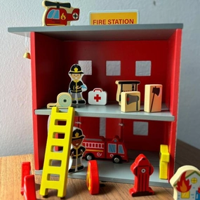 Wooden Fire Station Toy Set with Equipments (3-6 Years)