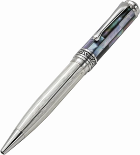 Xezo Maestro Ballpoint Pen, Medium Point. Solid 925 Sterling Silver and Black Mother of Pearl with Pure Platinum Plating. Handcrafted, Limited Edition, Serialized. No Two Alike