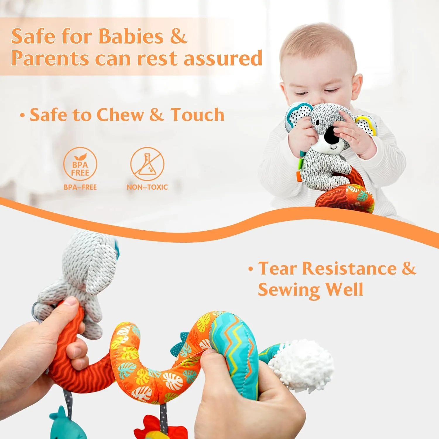 XIXILAND Car Seat Toys Baby Toys 0-3 Months Developmental, Stroller Toys Infant Toys 0-6 Months Newborn Toys, Carseat Toys for Infants 0-12 Months with Dinosaur, Lion Mirror, Teether