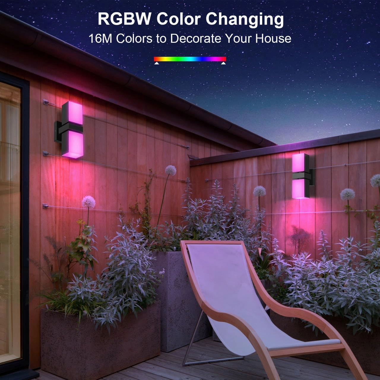 XMCOSY  Outdoor Wall Lights, 1400LM LED Wall Sconces, Smart RGBW Porch Lights Black Exterior Wall Lighting, WiFi APP Control, Works with Alexa, Adjustable Dual-Head IP65 Waterproof Lanterns (1PK)