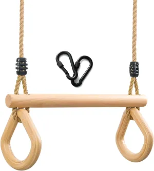 YAERSI Children's Trapeze Swing Bar with Wooden Gym Rings,Trapeze Bar for Swing Set （Water Drop）