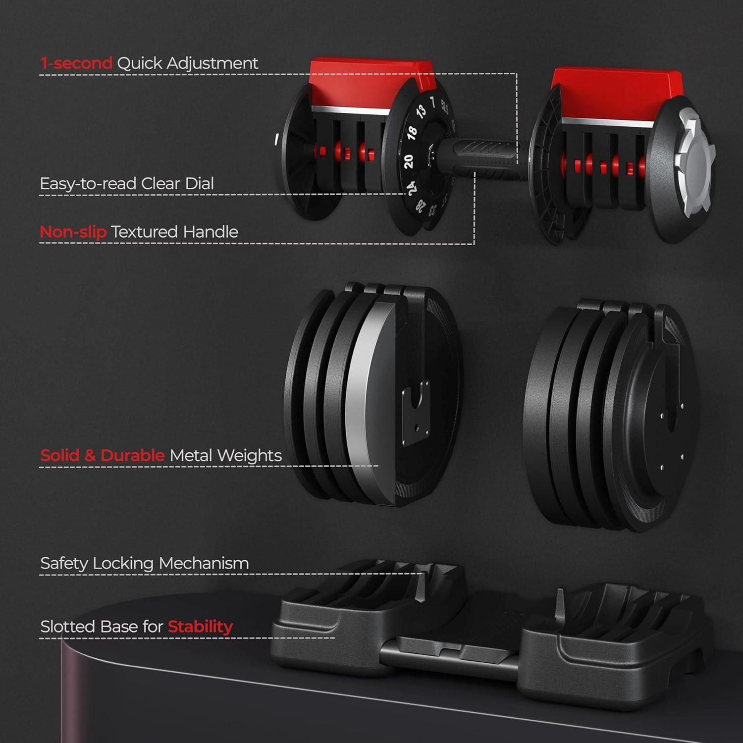Yaheetech Adjustable Dumbbell Set 28/40/52.5/90LBS Adjustable Dumbbells Fast Adjust Dumbbell Weight Set with Anti-Slip Handle and Tray for Men/Women Home Gym Strength Training Equipment Single/Pair