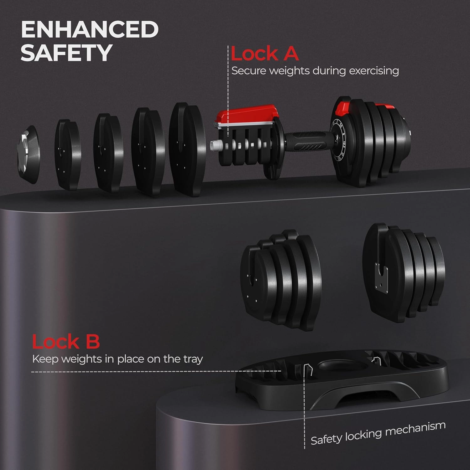 Yaheetech Adjustable Dumbbell Set 28/40/52.5/90LBS Adjustable Dumbbells Fast Adjust Dumbbell Weight Set with Anti-Slip Handle and Tray for Men/Women Home Gym Strength Training Equipment Single/Pair