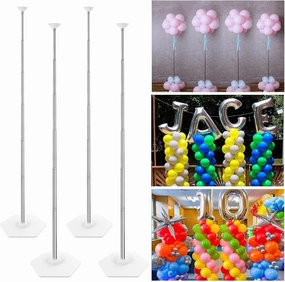 YALLOVE Telescopic Balloon Column Stand, Set of 4, 80 Inch Stainless Steel Balloon Tower Holder, Table Balloon Centerpieces, and Balloon Stand for Floor 2-in-1 Kit