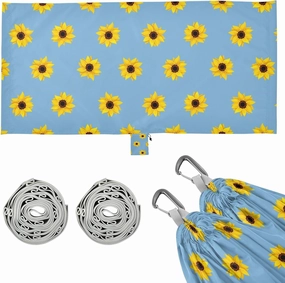 Yellow Sunflowers on Blue Background Camping Hammock with Tree Straps, Portable Lightweight Parachute Hammocks Camping Accessories Gear for Indoor Outdoor Backpacking Travel Hiking Beach