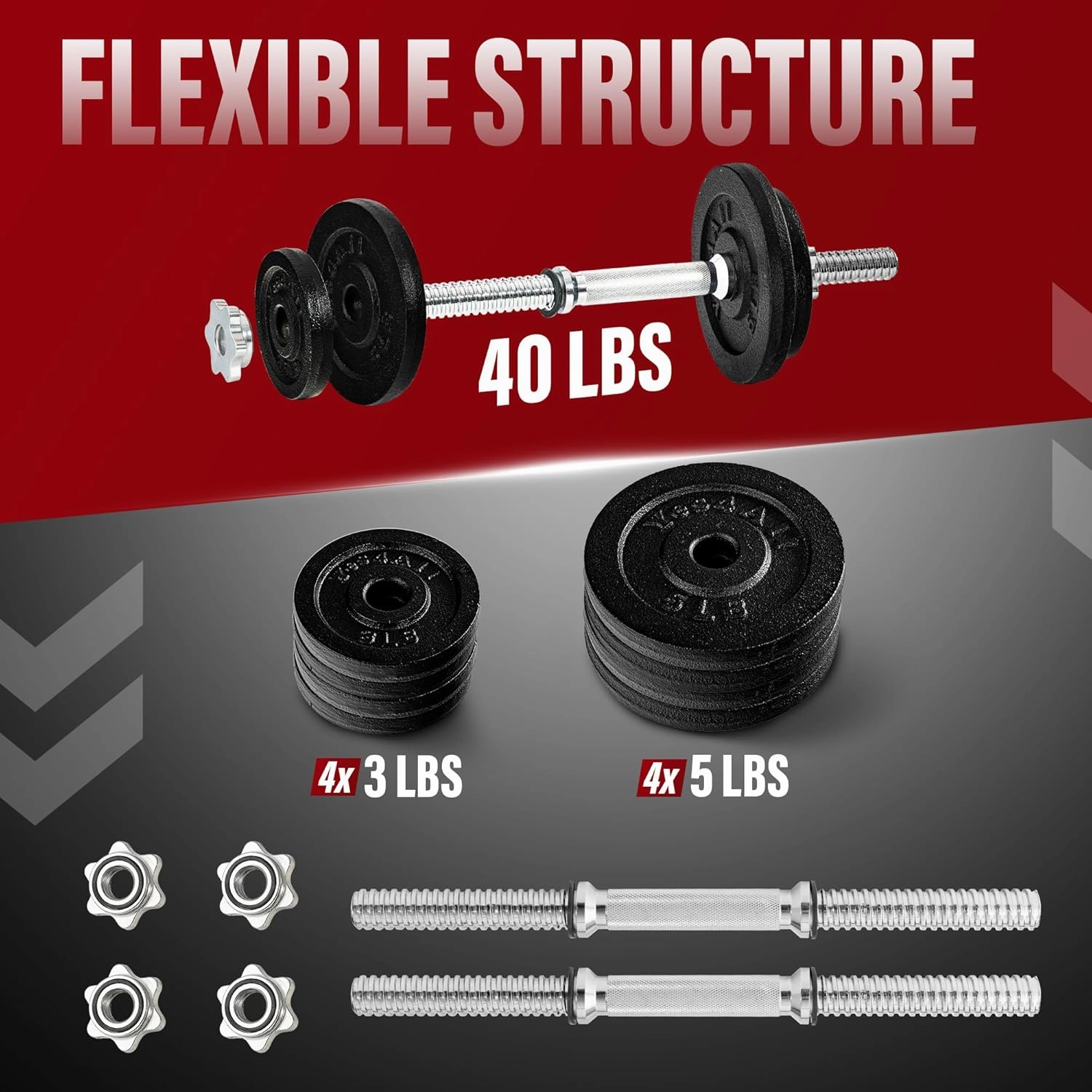 Yes4All Old School Adjustable Dumbbell Set with Weight Plates, Star Lock Collars/Connector, 40lbs to 200lbs Adjustable Weight Plates Set