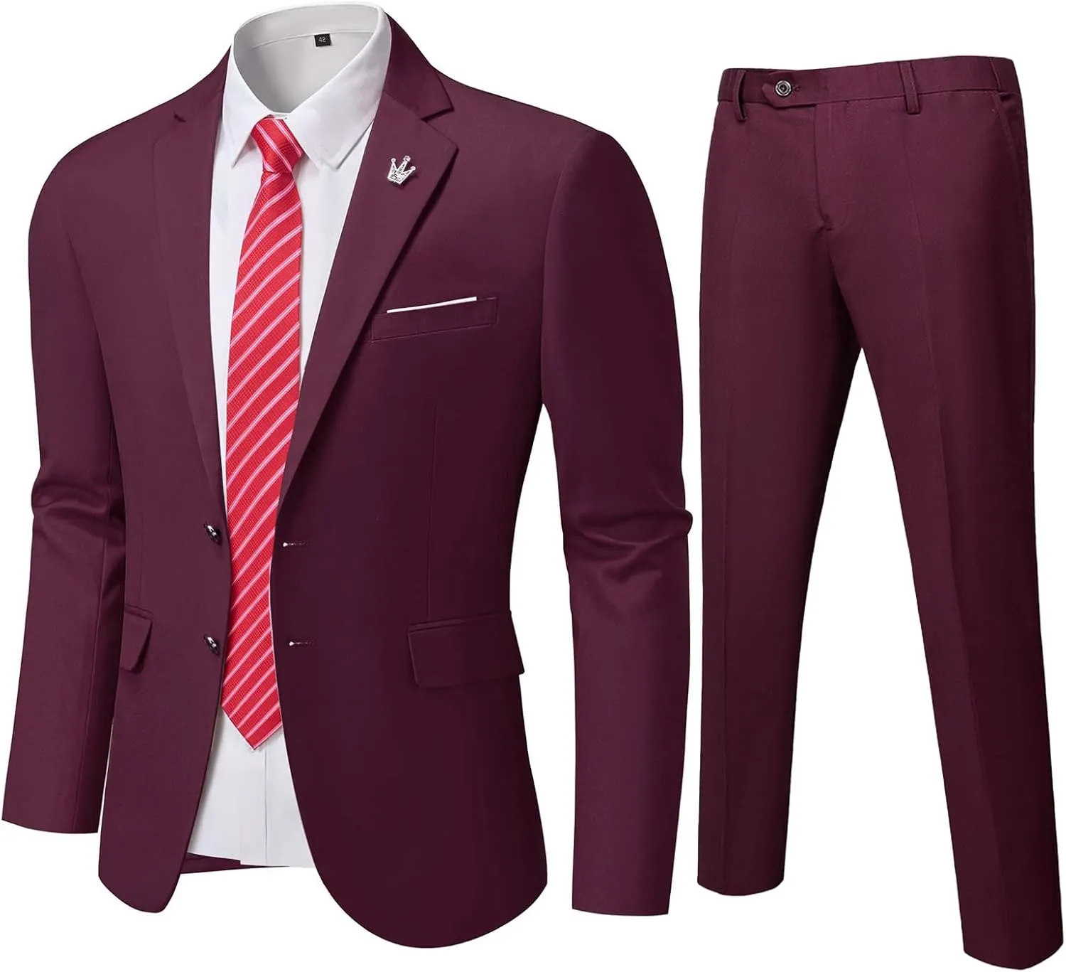 YND Men's Slim Fit 2 Piece Suit, 2 Button Notch Lapel Solid Jacket Pants Set with Tie, Party Wedding Dress Blazer Tux