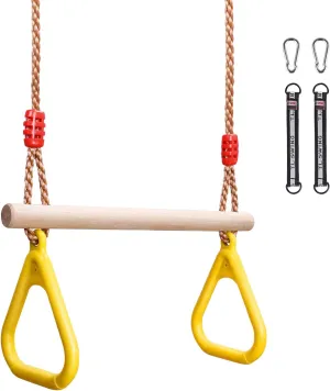 YOHOOLYO Trapeze Bar Swing Set Hanging Bar Rings for Kids 18" Wooden Swing Bar Heavy Duty Carabiner for Kids Backyard Outdoor Play