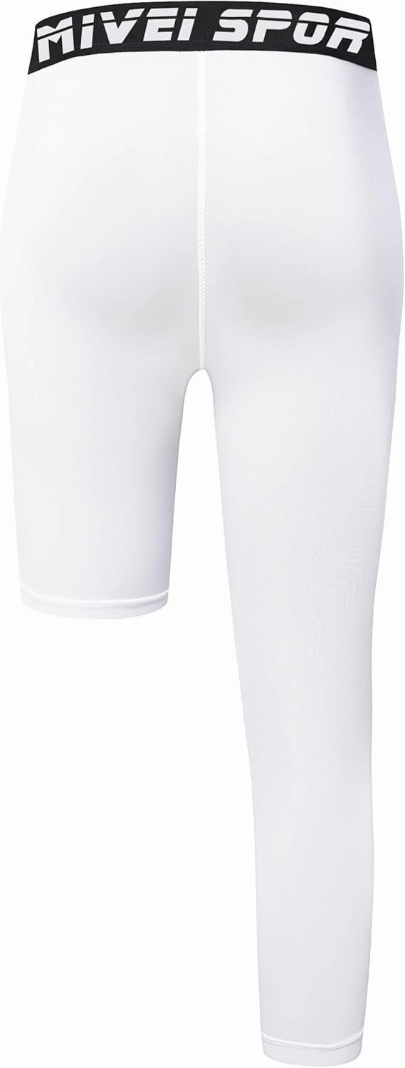 Youth Boys One Leg Compression Pants - 3/4 Kids Basketball Tights Girls Football Soccer Leggings Sports Base Layer