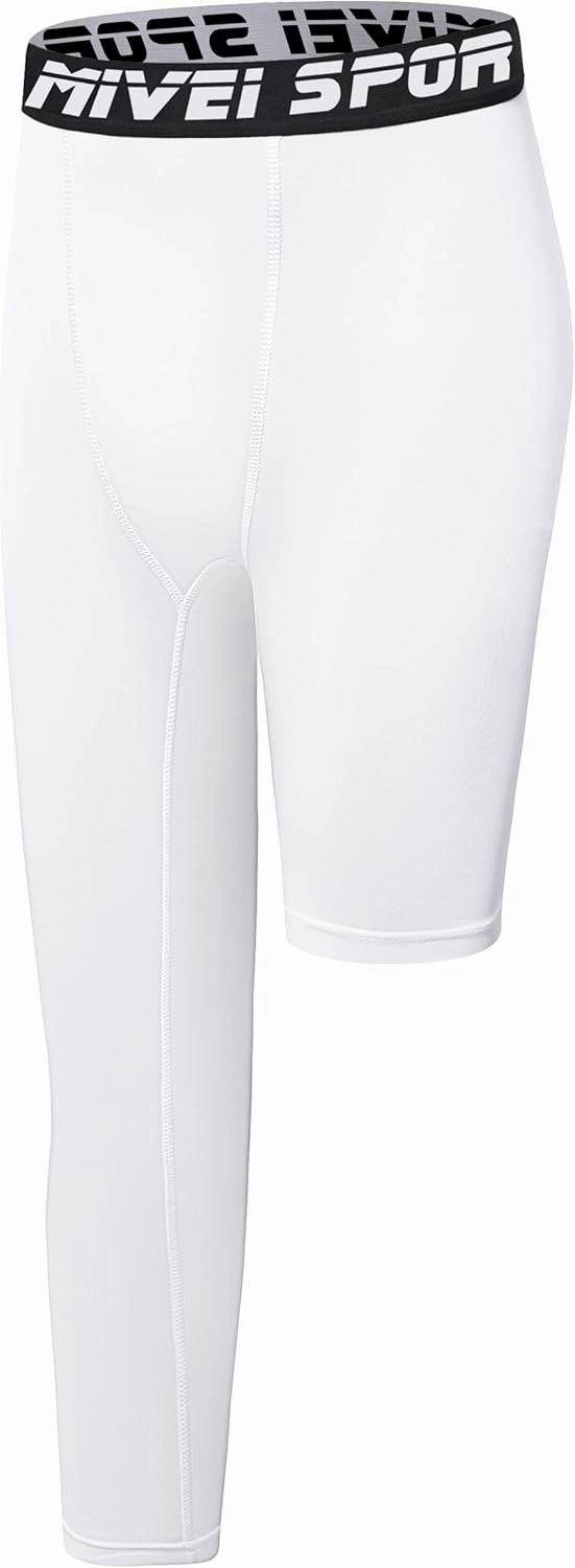 Youth Boys One Leg Compression Pants - 3/4 Kids Basketball Tights Girls Football Soccer Leggings Sports Base Layer