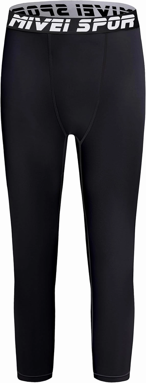 Youth Boys One Leg Compression Pants - 3/4 Kids Basketball Tights Girls Football Soccer Leggings Sports Base Layer