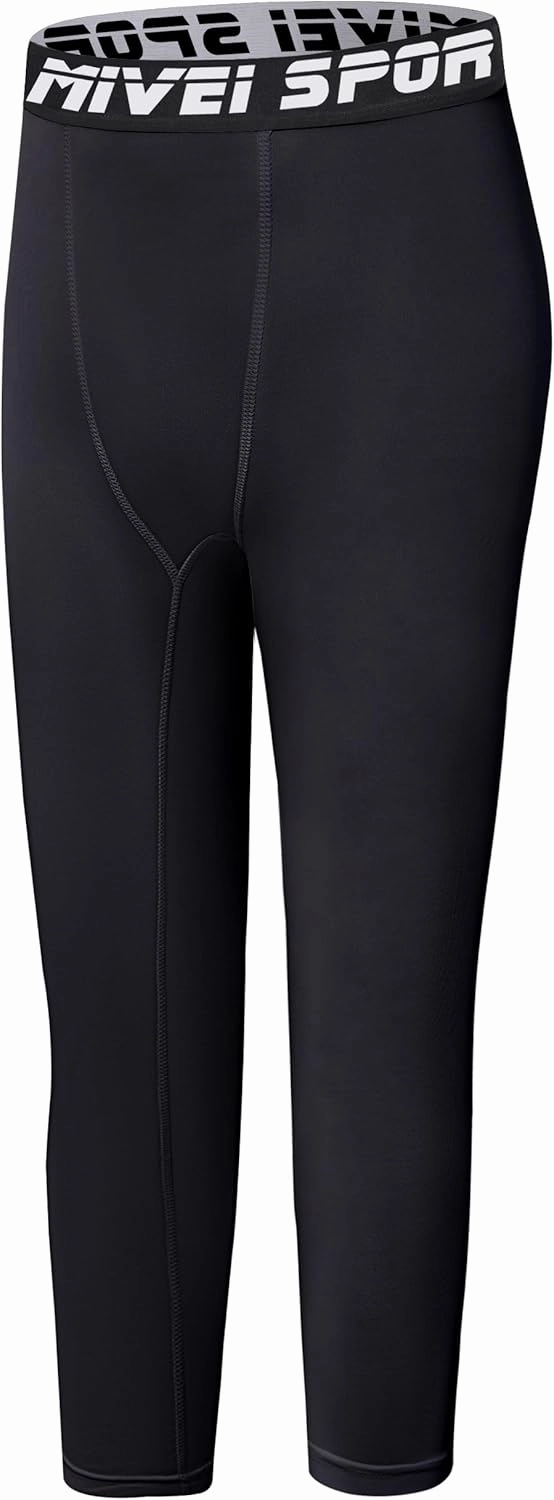 Youth Boys One Leg Compression Pants - 3/4 Kids Basketball Tights Girls Football Soccer Leggings Sports Base Layer