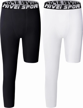 Youth Boys One Leg Compression Pants - 3/4 Kids Basketball Tights Girls Football Soccer Leggings Sports Base Layer