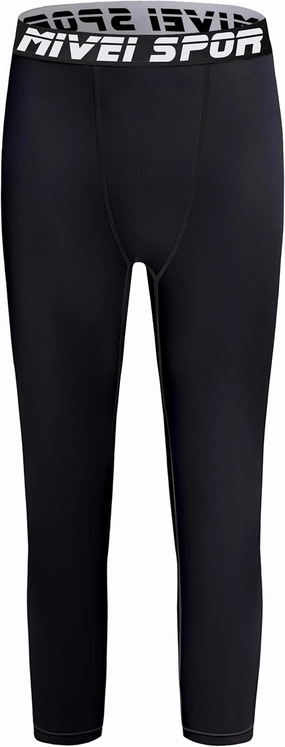 Youth Boys One Leg Compression Pants - 3/4 Kids Basketball Tights Girls Football Soccer Leggings Sports Base Layer