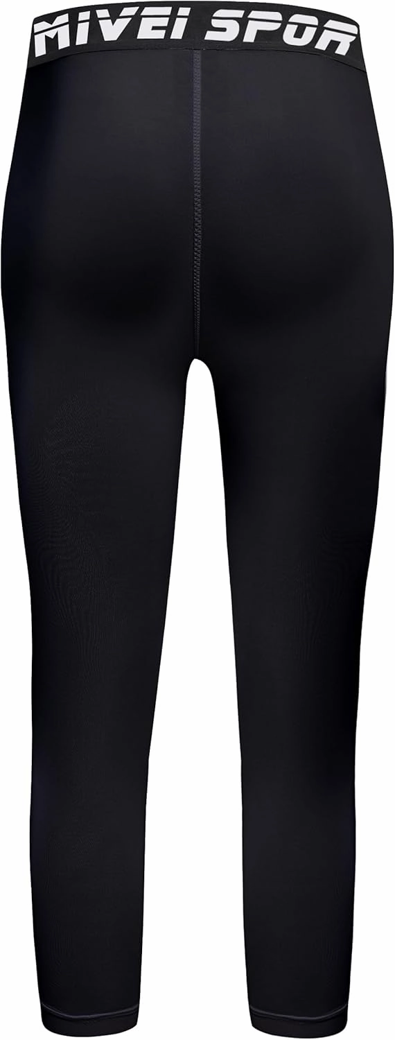 Youth Boys One Leg Compression Pants - 3/4 Kids Basketball Tights Girls Football Soccer Leggings Sports Base Layer