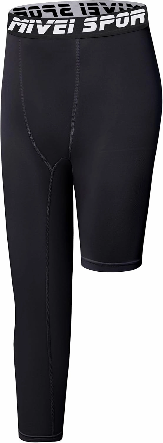 Youth Boys One Leg Compression Pants - 3/4 Kids Basketball Tights Girls Football Soccer Leggings Sports Base Layer