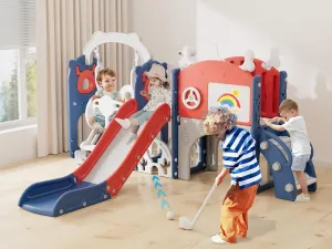 YUFU 13 in 1 Kids Slide for Toddlers, Toddler Slide Playset with Swing, Golf, Drawing Board, Basketball Hoop and Storage Space, Indoor Outdoor Toddler Playground for Kids Age 1-3 (Blue Red)