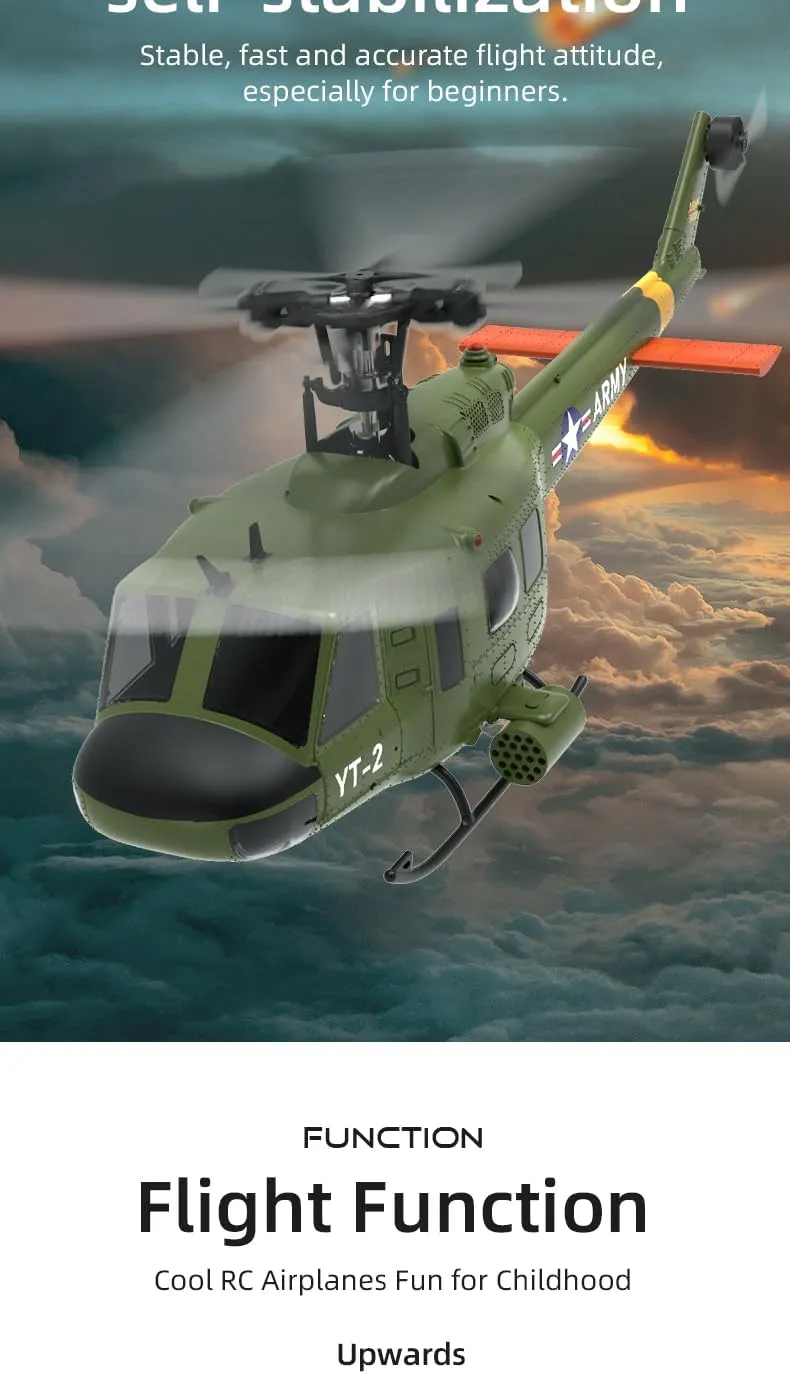 YUXIANG F07 RC Helicopter for Adult, 1/34 Scale 2.4G 6CH Brushless Flybarless Helicopter with 6-Axis Gyro, 6G/3D Stabilized Aircraft for UH-1 Huey (1 Battery)