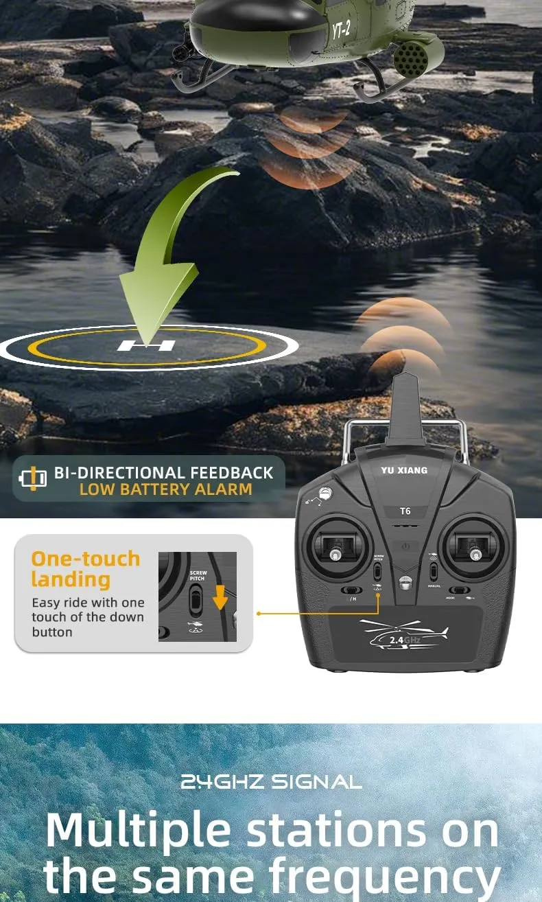 YUXIANG F07 RC Helicopter for Adult, 1/34 Scale 2.4G 6CH Brushless Flybarless Helicopter with 6-Axis Gyro, 6G/3D Stabilized Aircraft for UH-1 Huey (1 Battery)