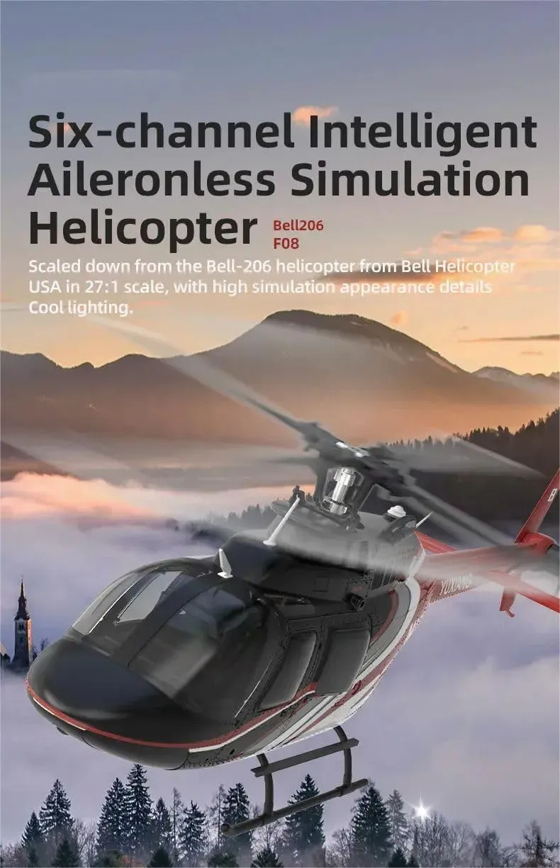 YUXIANG F08 Bell206 1/27 Scale RC Helicopter for Adult, 2.4G 6CH Brushless Direct-Drive Flybarless Helicopter Model with Optical Flow Positioning - 1pcs Battery